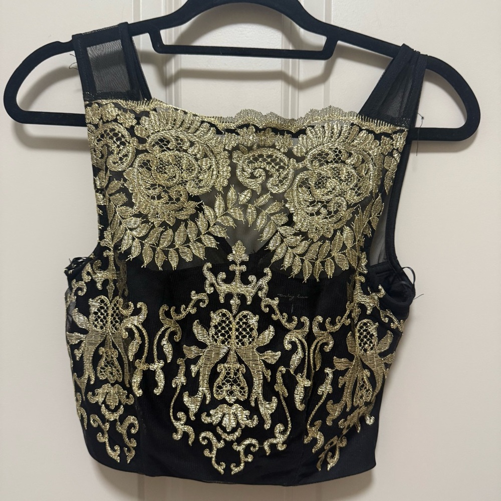 City Triangles Black and Gold Embroidered Crop Top